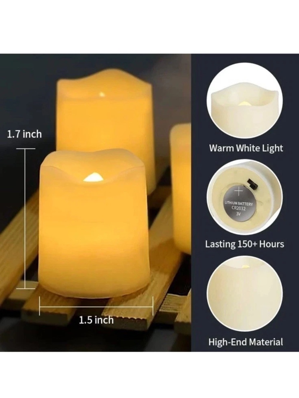 24 LED Flameless Votive Candles-Warm White-Battery Operated 200+Hour Runtime - Picture 7 of 7